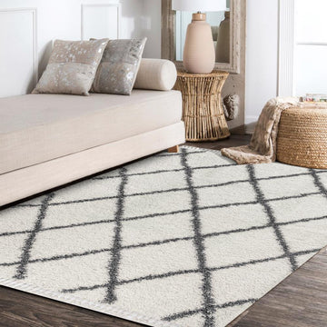 Gabrielle mercer Shag Plush Tassel Moroccan Geometric Trellis Area Rug